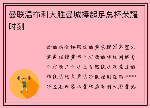 曼联温布利大胜曼城捧起足总杯荣耀时刻